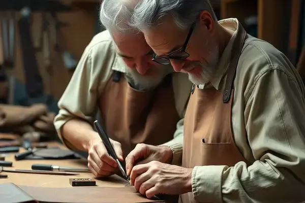 Master artisan working on leather restoration in our Davis workshop