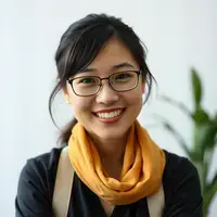 Portrait of Jennifer Chen, a 34-year-old restoration expert with modern professional style, friendly smile