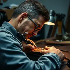 Expert leather repair technician working with precision tools on damaged leather