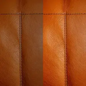 Color restoration process showing faded brown leather transformed to rich cognac color