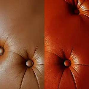 Color restoration process showing faded brown leather transformed to rich cognac color